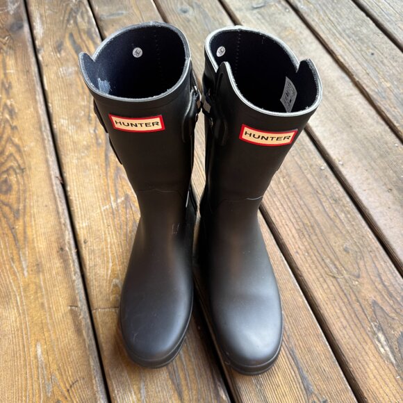Hunter Refined Webbing Black Rain Wellies Boots in Women's 7 / EU 38 - Picture 9 of 12
